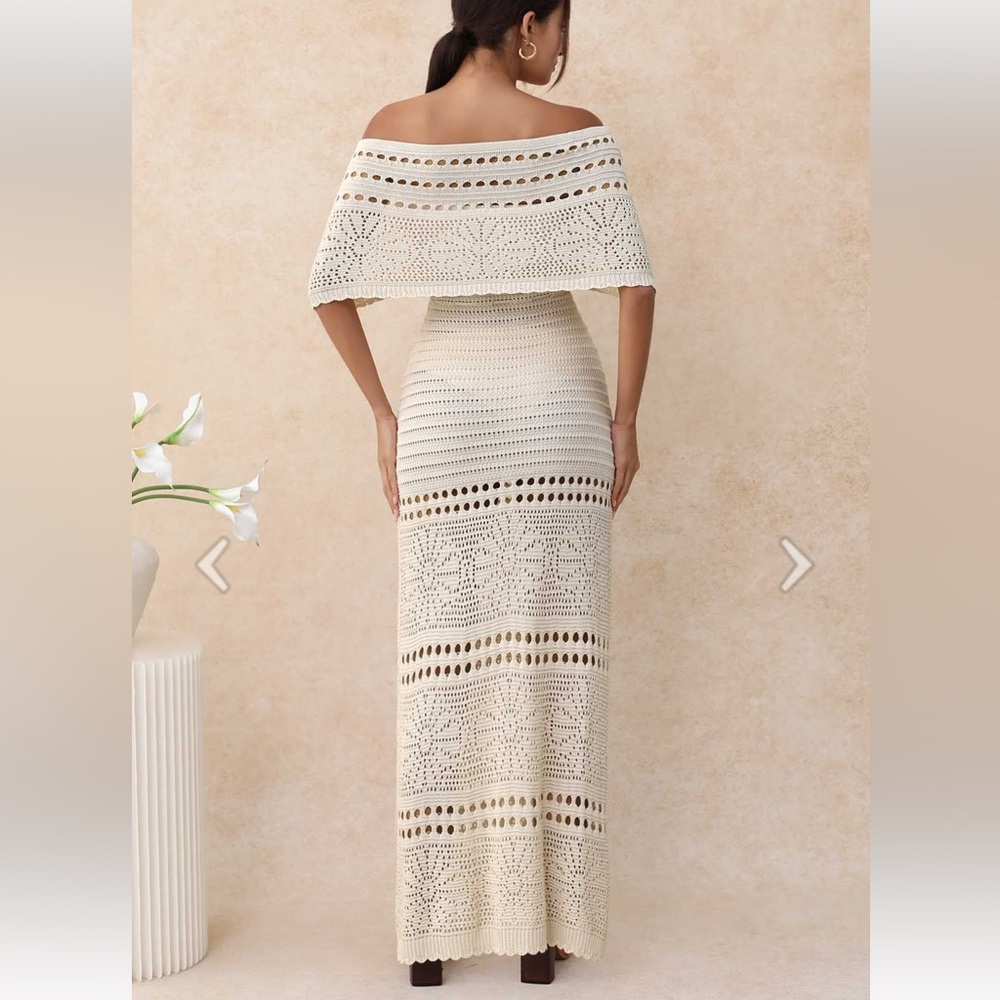 Chicwish Cream Crochet Off-Shoulder Maxi Dress - Picture 3 of 10